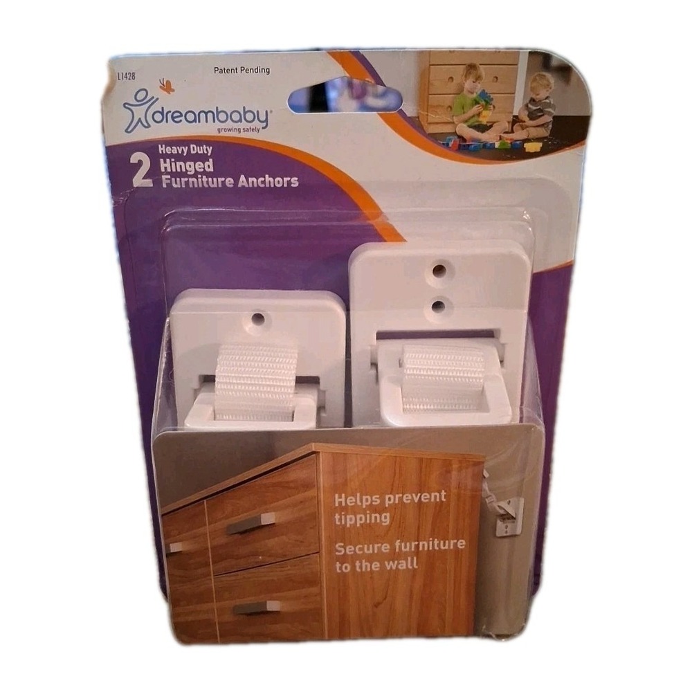 Dreambaby White Heavy Duty Hinged Furniture Anchors Set of 2 L1428 2021 Tee Zed